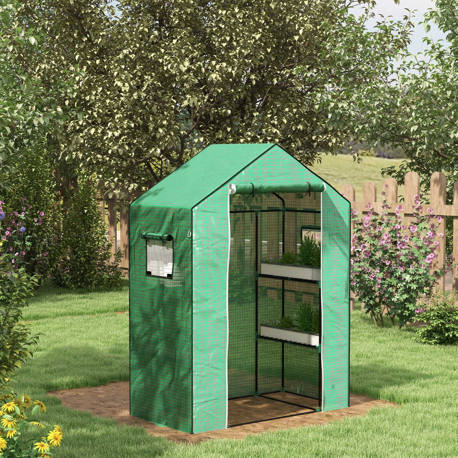 Outsunny Cubierta De Invernadero 140x73x190 Cm Con Ventana Anti-uv Verde_1