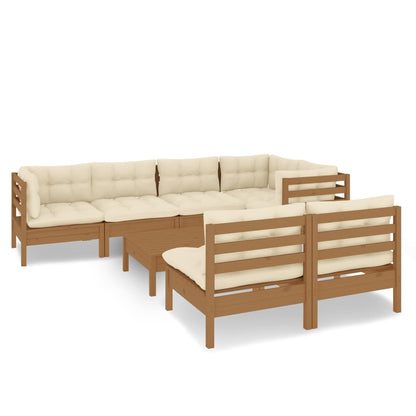 Vidaxl Muebles De Jardín 8 Pzas Y Cojines Madera De Pino Marrón Miel_0