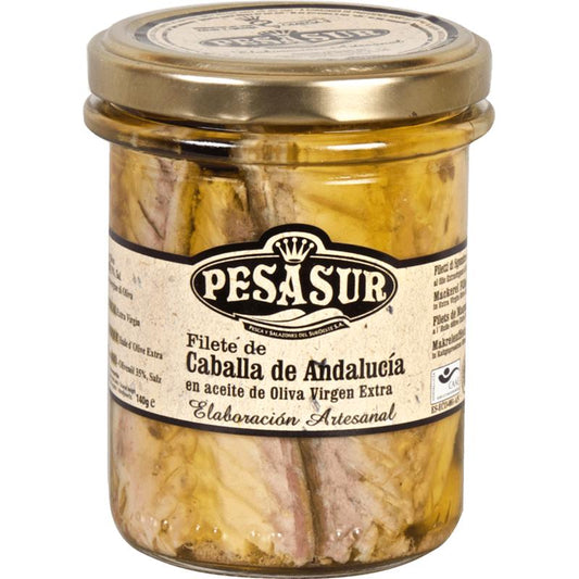 Filetes de cavala andaluza em frasco de vidro Pesasur, 195 g