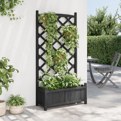 Jardinera Con Enrejado Negro 75x35x150 Cm Madera Maciza De Abeto_2