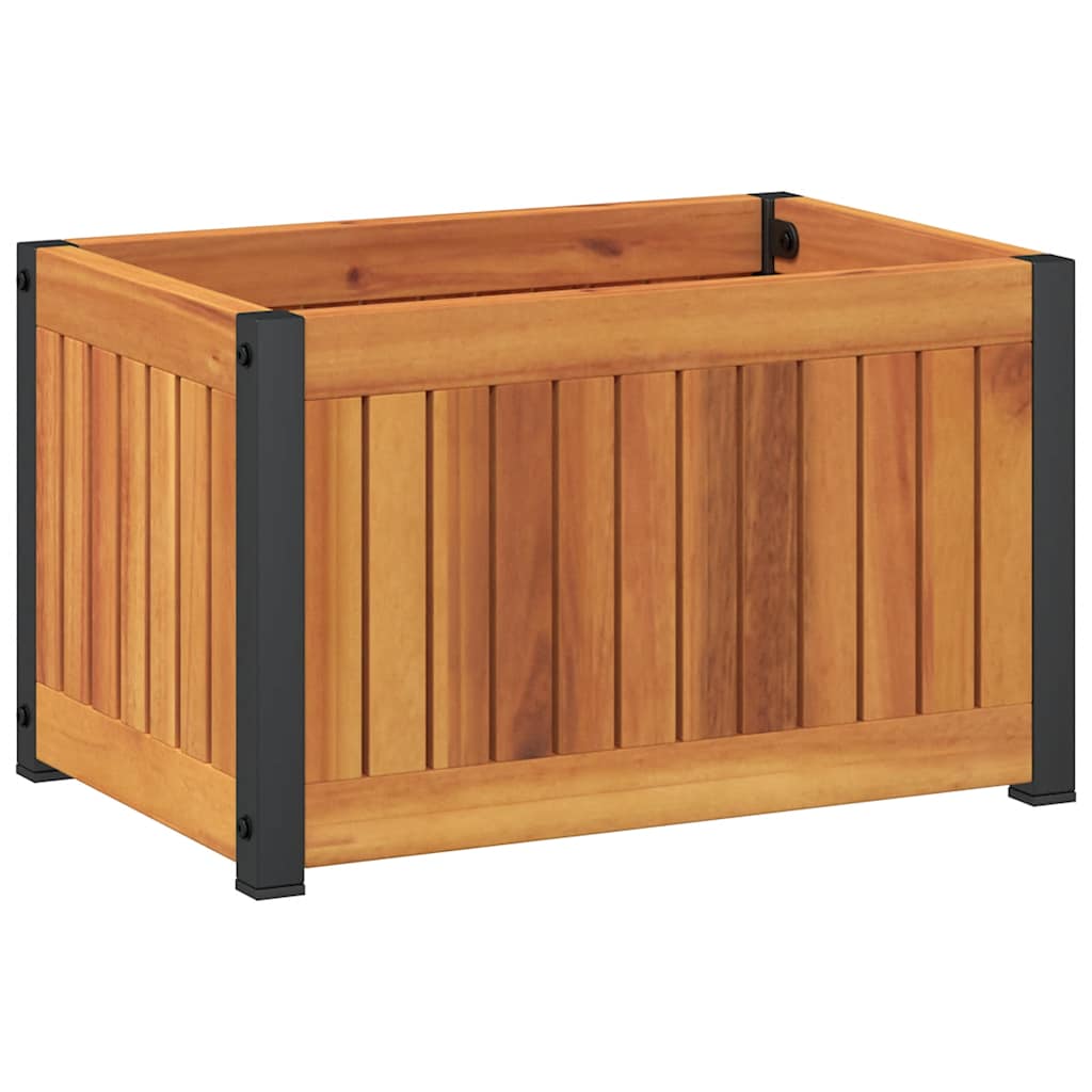 Jardinera De Madera Maciza De Acacia Y Acero 45x30x27,5 Cm_5