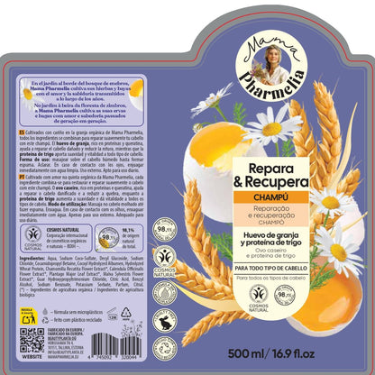 Champú Repara y Recupera con  Huevo de Granja y Proteína de Trigo, Mama Pharmelia, 500 ml