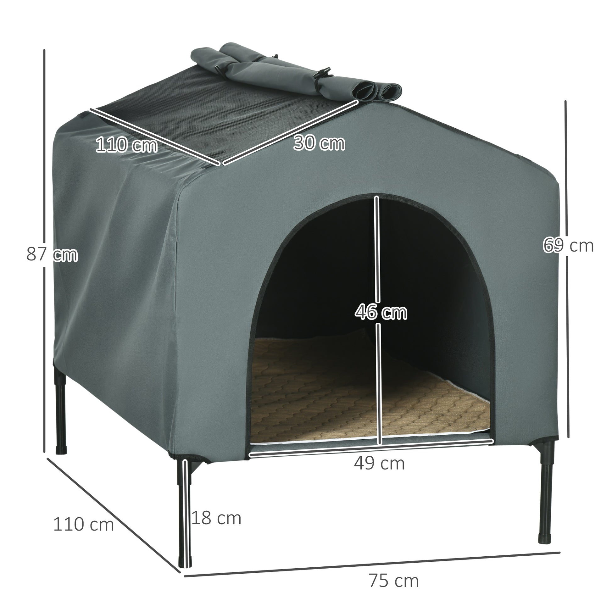 Pawhut Caseta Para Perros Grandes Con Cubierta Exterior 110x75x87 Cm Gris_2