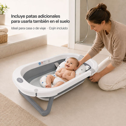 BATHBY | Bañera Plegable para Bebé con Cojín Reductor | Uso con o sin Soporte (Gris)_5