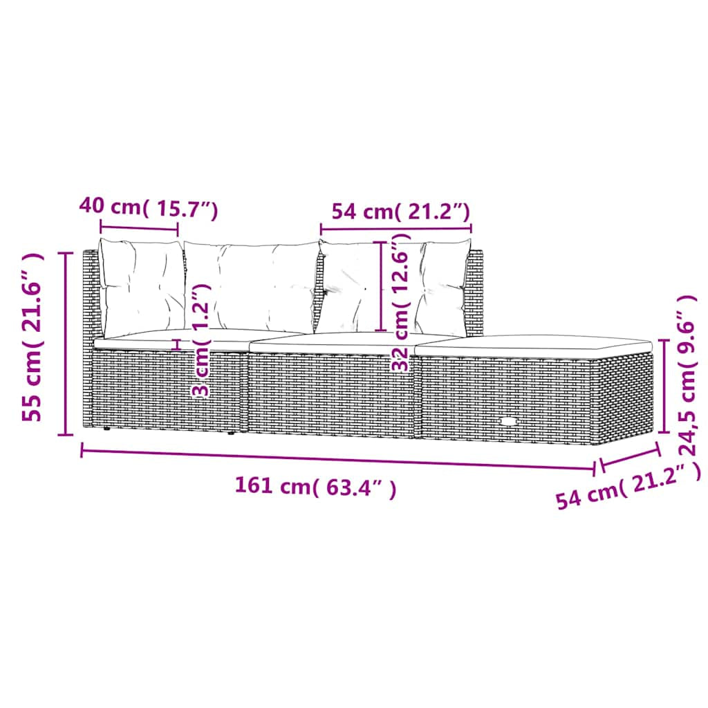 Vidaxl Set De Muebles De Jardín 3 Pzas Y Cojines Ratán Sintético Negro_2