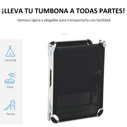 Outsunny Tumbona Plegable Con Reposacabezas Respaldo Ajustable 170x60x76cm Negro_5
