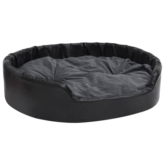 Vidaxl Cama De Perros Felpa Y Cuero Sintético Gris Oscuro 99x89x21 Cm_0