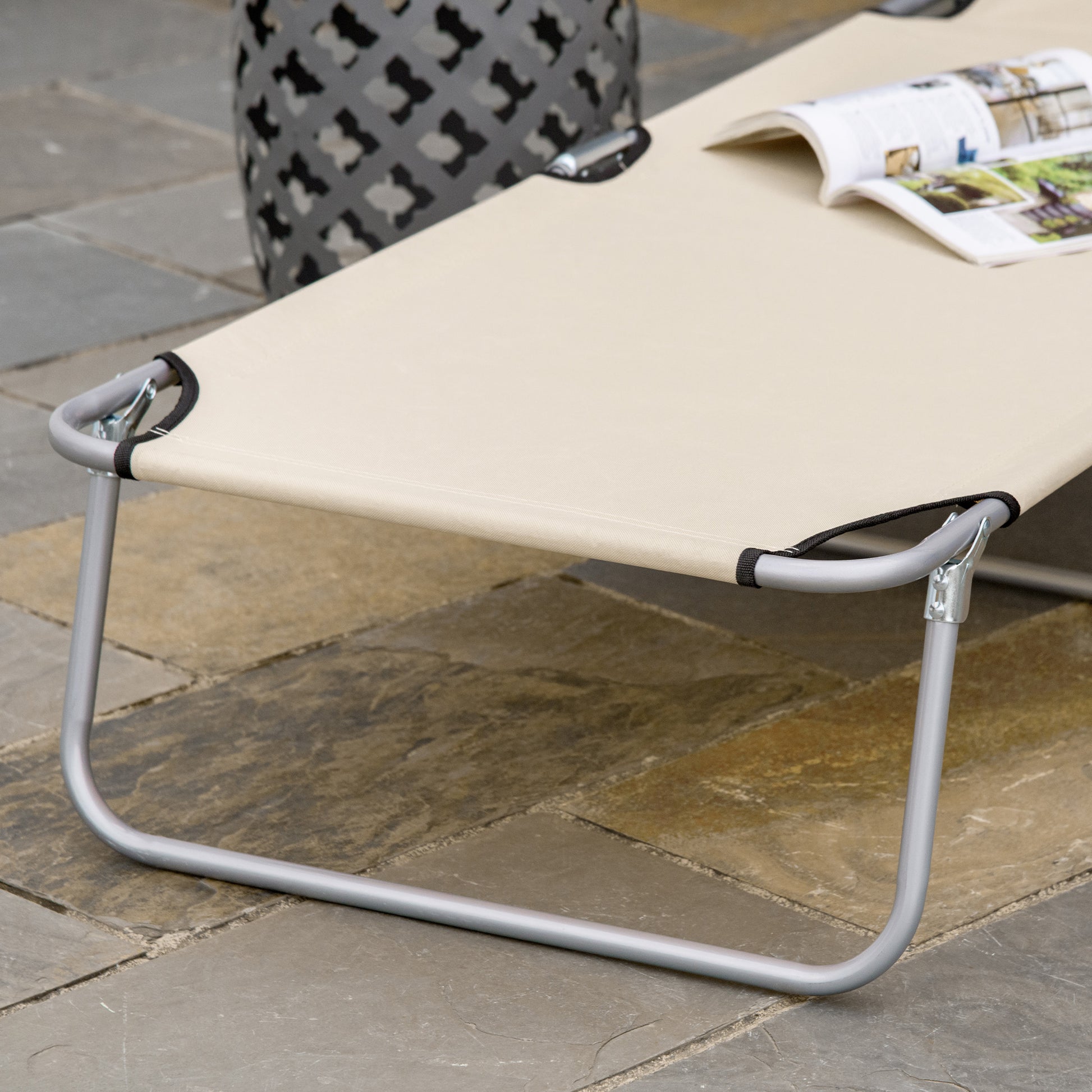 Outsunny Tumbona De Jardín Plegable Con Toldo Desmontable 187x58x36cm Beige_4