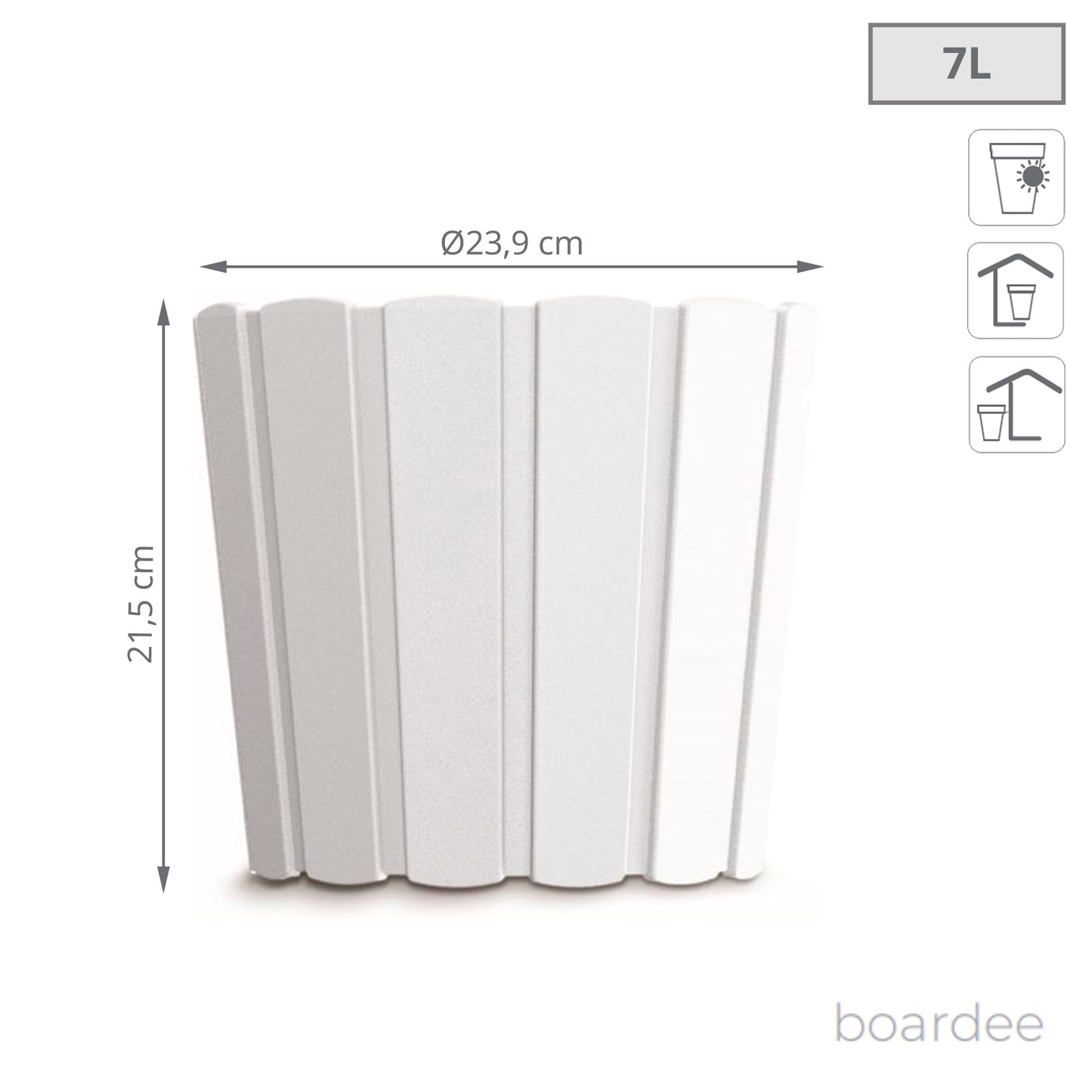 Maceta Boardee Basic 7l., Dimensiones (mm) 239x239x215, Color Blanco_2