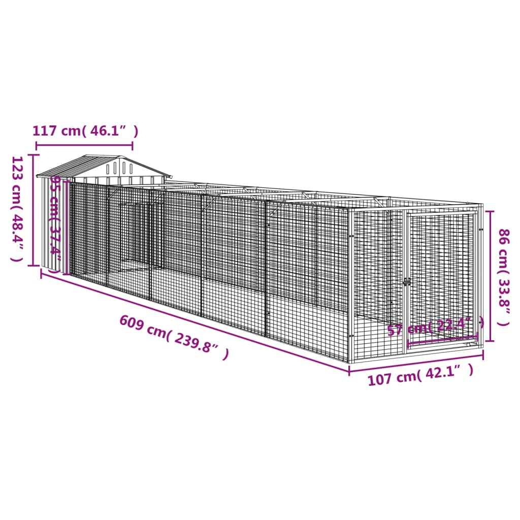 Vidaxl Caseta Perros Tejado Acero Galvanizado Gris Claro 117x609x123cm_2