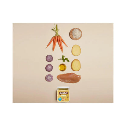 Pack de 3 frascos dourados de frango biológico com arroz +6 meses Smileat 230g