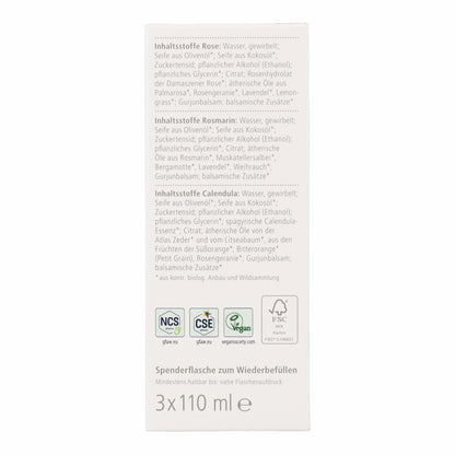 Set de jabones caléndula romero y rosa Sonett 3 x 110ml