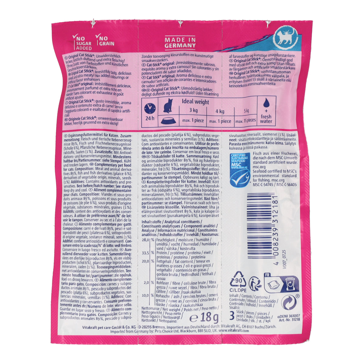 Cat Stick® platija y Omega 3 Vitakraft 18 g (3 uds.)