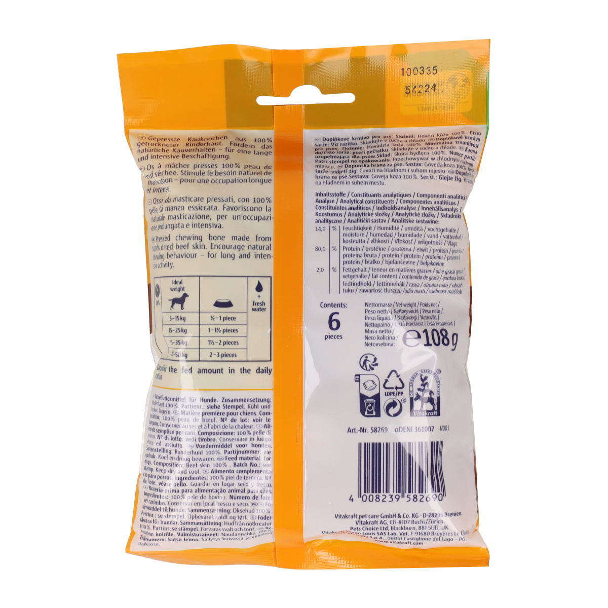 Chews intensos de hueso para perro Vitakraft 8cm, 6 piezas