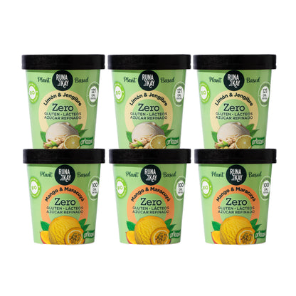 Pack Mix Helado Artesano Eco Sin Gluten Ni Azúcar Refinado Mango&Maracuyá Limón&Jengibre Runakay 6x460ml/400g_0