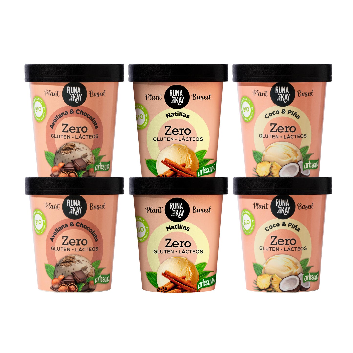 Helado Artesano Eco Sin Gluten Ni Lácteos Stracciatella de Chufa&Choco Avellana&Choco Natillas Runakay 6x460ml/400g_0