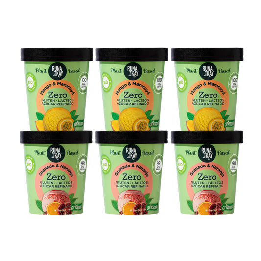 Pack Mix Helado Artesano Eco Sin Gluten Ni Azúcar Refinado Mango&Maracuyá Granada&Naranja Runakay 6x460ml/400g_0