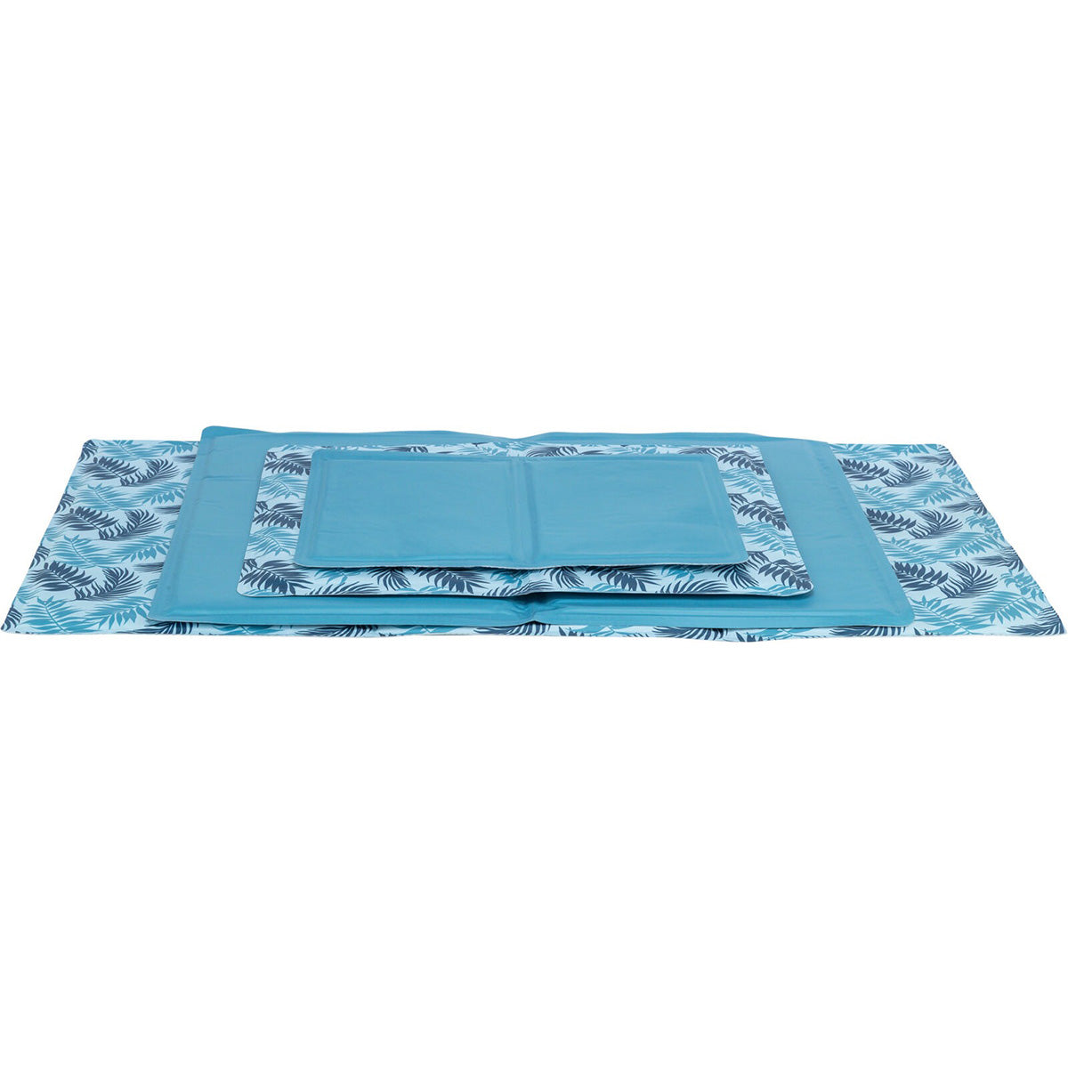 Alfombrilla refrigerante con estampado de hojas, 50 × 40 cm, azul claro