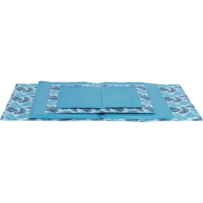 Alfombrilla refrigerante con estampado de hojas, 50 × 40 cm, azul claro