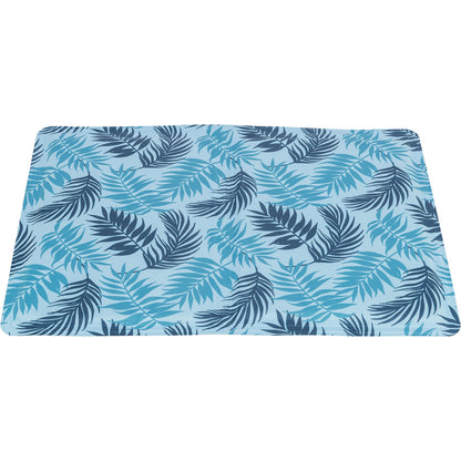 Alfombrilla refrigerante con estampado de hojas, 65 × 50 cm, azul claro