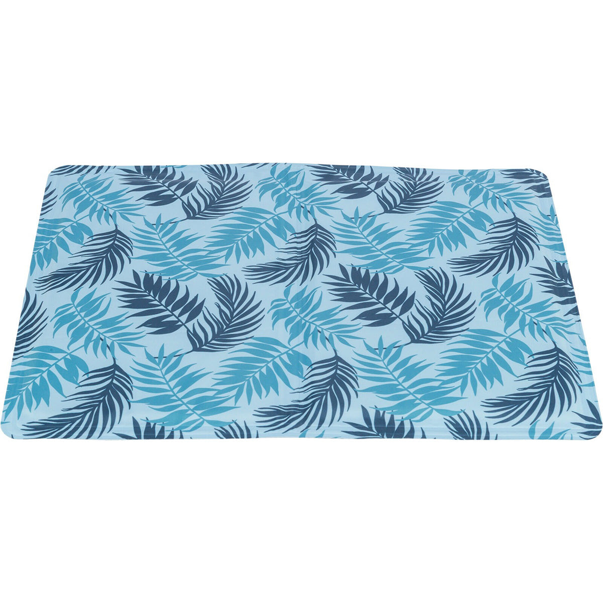 Alfombrilla refrigerante con estampado de hojas, 50 × 40 cm, azul claro