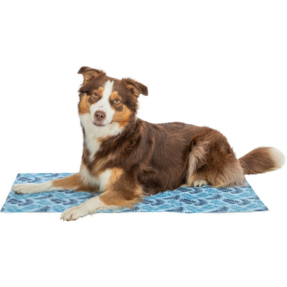 Alfombrilla refrigerante con estampado de hojas, 50 × 40 cm, azul claro