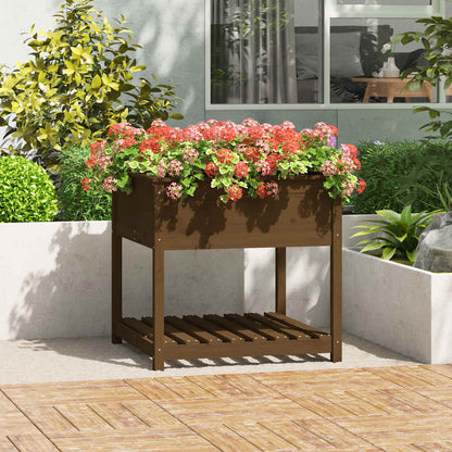 Jardinera Con Estante Madera Maciza Pino Marrón 82,5x82,5x81 Cm_1
