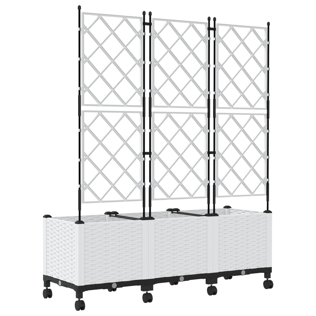 Jardinera Con Enrejado Y Ruedas 3 Uds. Blanco 120 X 40 X 149 Cm_3