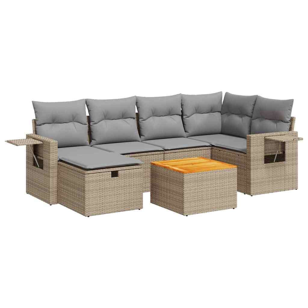 Set Sofás De Jardín 7 Piezas Y Cojines Ratán Sintético Beige / Vetonek_5