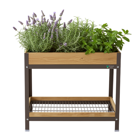 Jardinera Elevada De Madera Gris 90x60x78 Cm De Estructura Metálica Y Bandeja Recoge Aguas Mi Huerto Urban_0