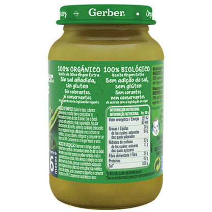Puré de bebé biológico Gerber com brócolos, ervilhas e peru 190g