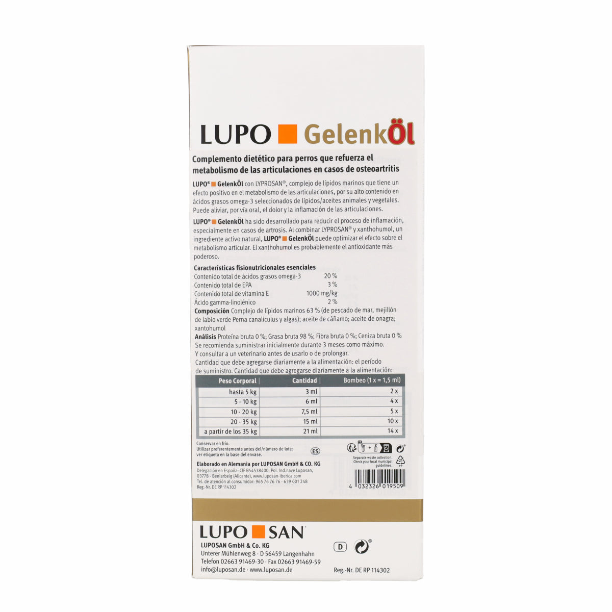 Lupo Gelenköl Aceite Condroprotector para Perros Lopusan 500 ml