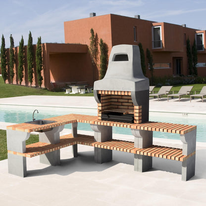 Cozinha de canto ao ar livre Bailén Plus com churrasqueira e lava-loiça Movelar