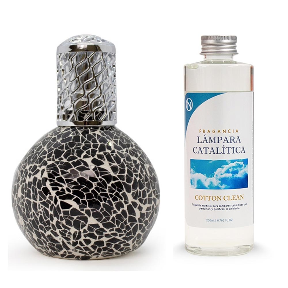 Lámpara Catalítica Mosaico Negro + Fragancia Cotton Clean 500ml - Elimina Malos Olores, Impurezas Y Perfuma_0