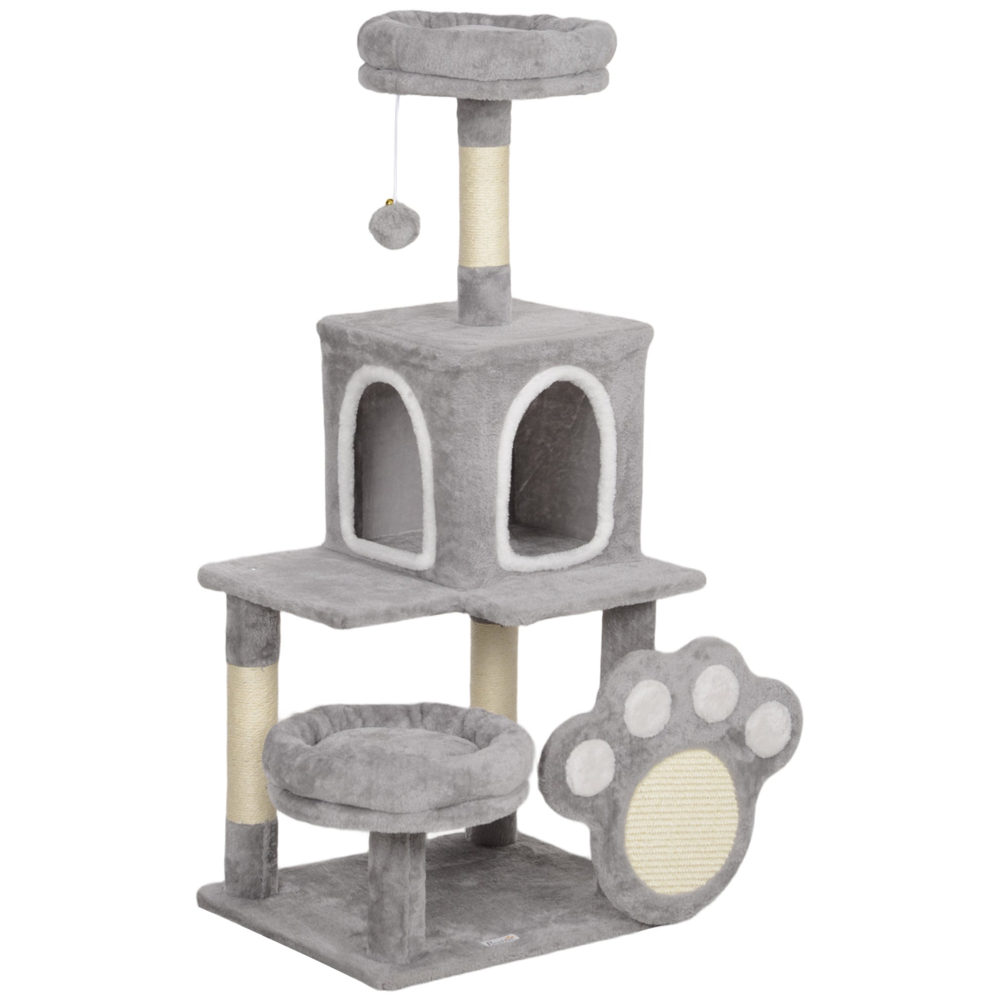 Pawhut Árbol Rascador Para Gatos 110 Cm Con Almohadilla De Rascado Gris Claro_0