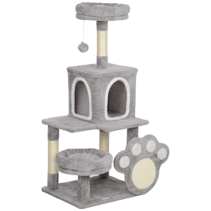 Pawhut Árbol Rascador Para Gatos 110 Cm Con Almohadilla De Rascado Gris Claro_0