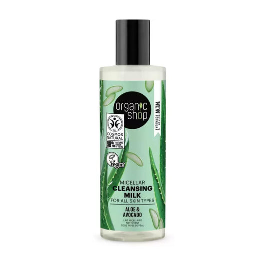 Leite micelar de limpeza abacate e aloé vera, Organic Shop 150 ml