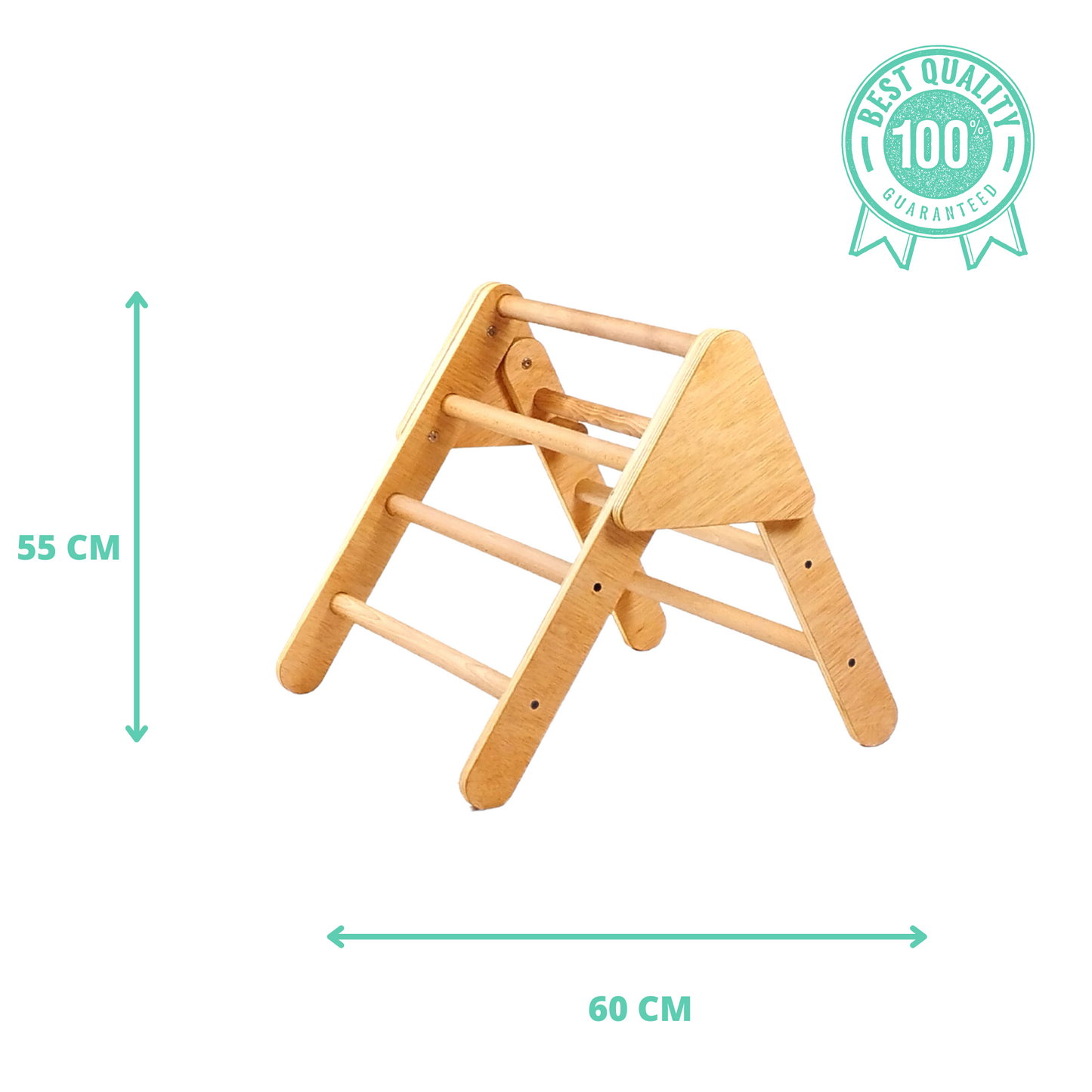 Triángulo De Aprendizaje Pequeño Pikler Plegable Madera + Rampa Listones. Med: 60 X 50 X 55 Cm.tremrl0005. Woodgo.