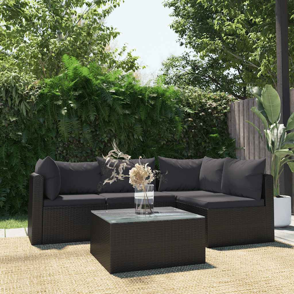 Vidaxl Set Muebles De Jardín 5 Piezas Y Cojines Ratán Sintético Negro_1