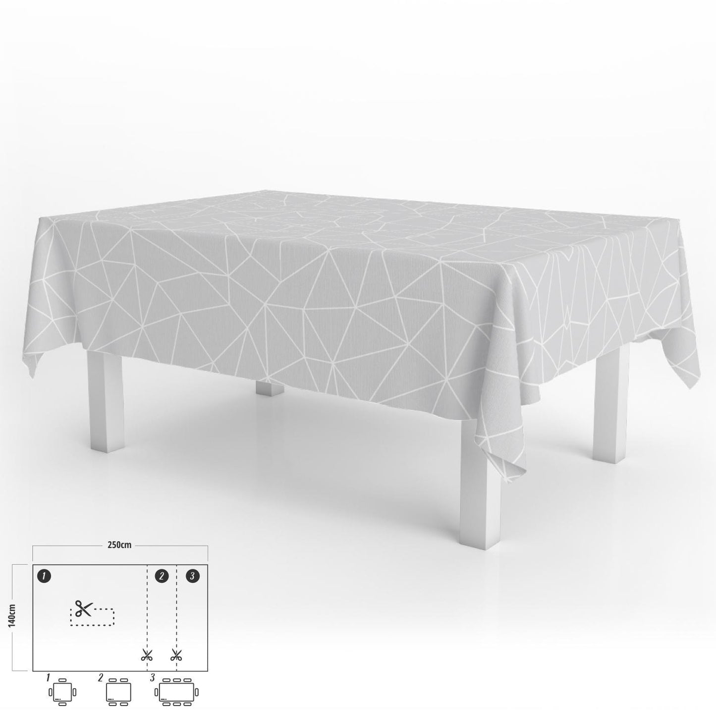 Mantel Hule Rectangular Geométrico Gris Impermeable Antimanchas Pvc 140x250 Cm.  Recortable Uso Interior Y Exterior_0
