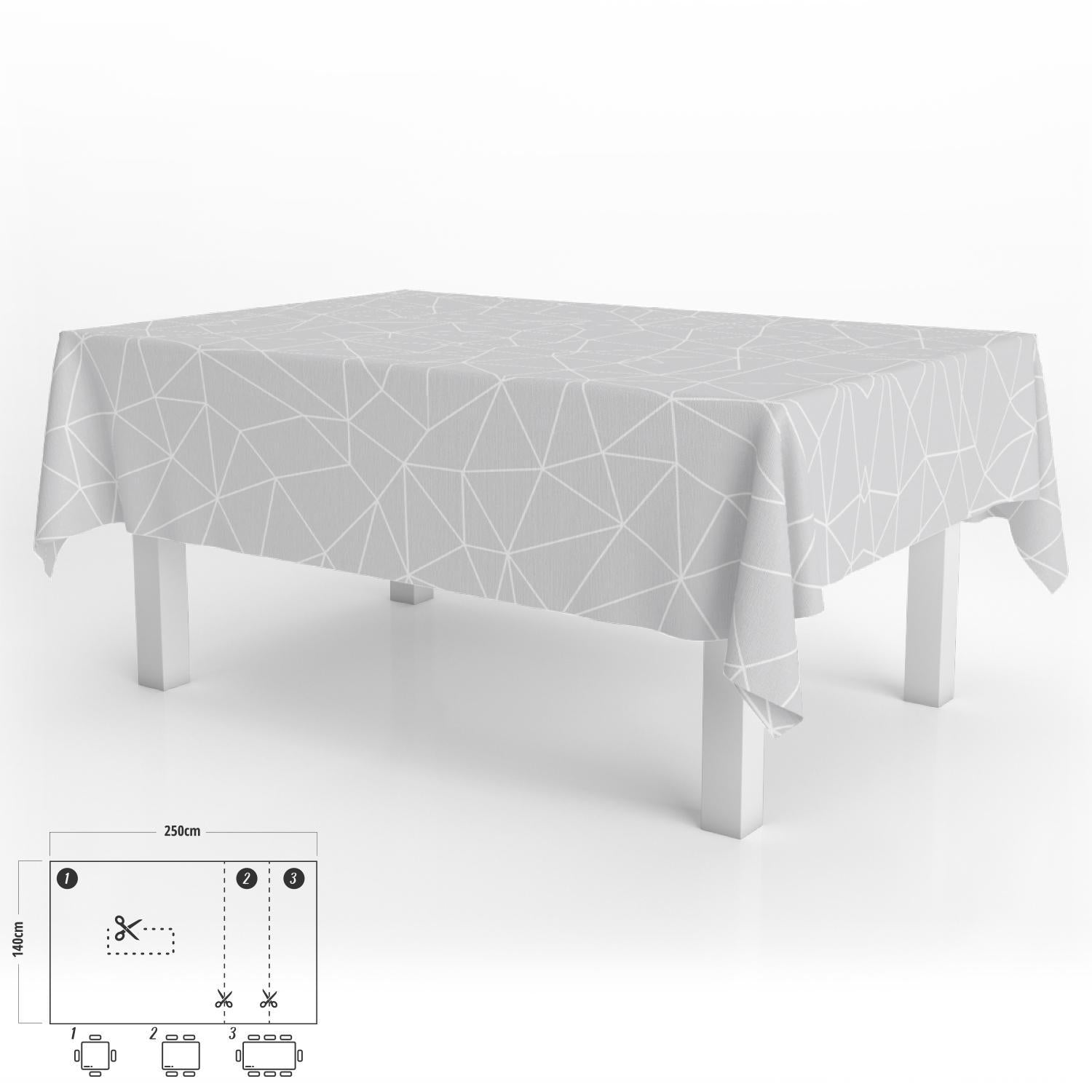 Mantel Hule Rectangular Geométrico Gris Impermeable Antimanchas Pvc 140x250 Cm.  Recortable Uso Interior Y Exterior_0