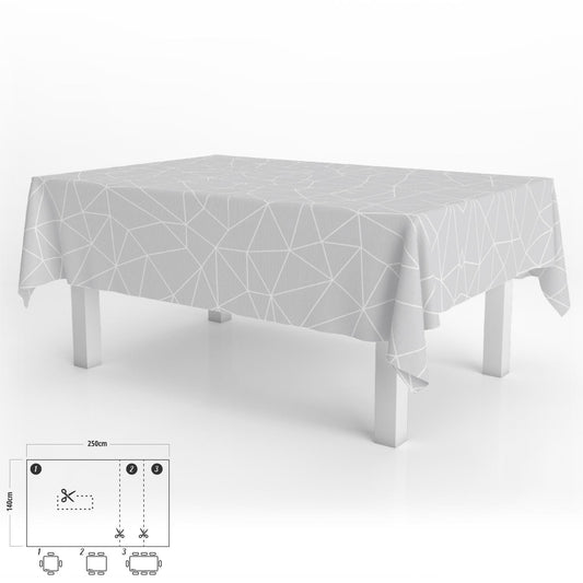 Mantel Hule Rectangular Geométrico Gris Impermeable Antimanchas Pvc 140x250 Cm.  Recortable Uso Interior Y Exterior_0