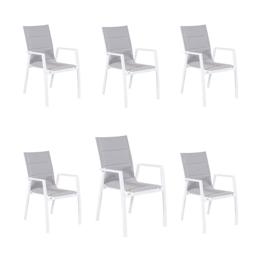 Pack 6 Sillones Para Exterior, Acolchados Y Apilables, Aluminio Y Textilene, Color Blanco, 57x69x94 Cm_0