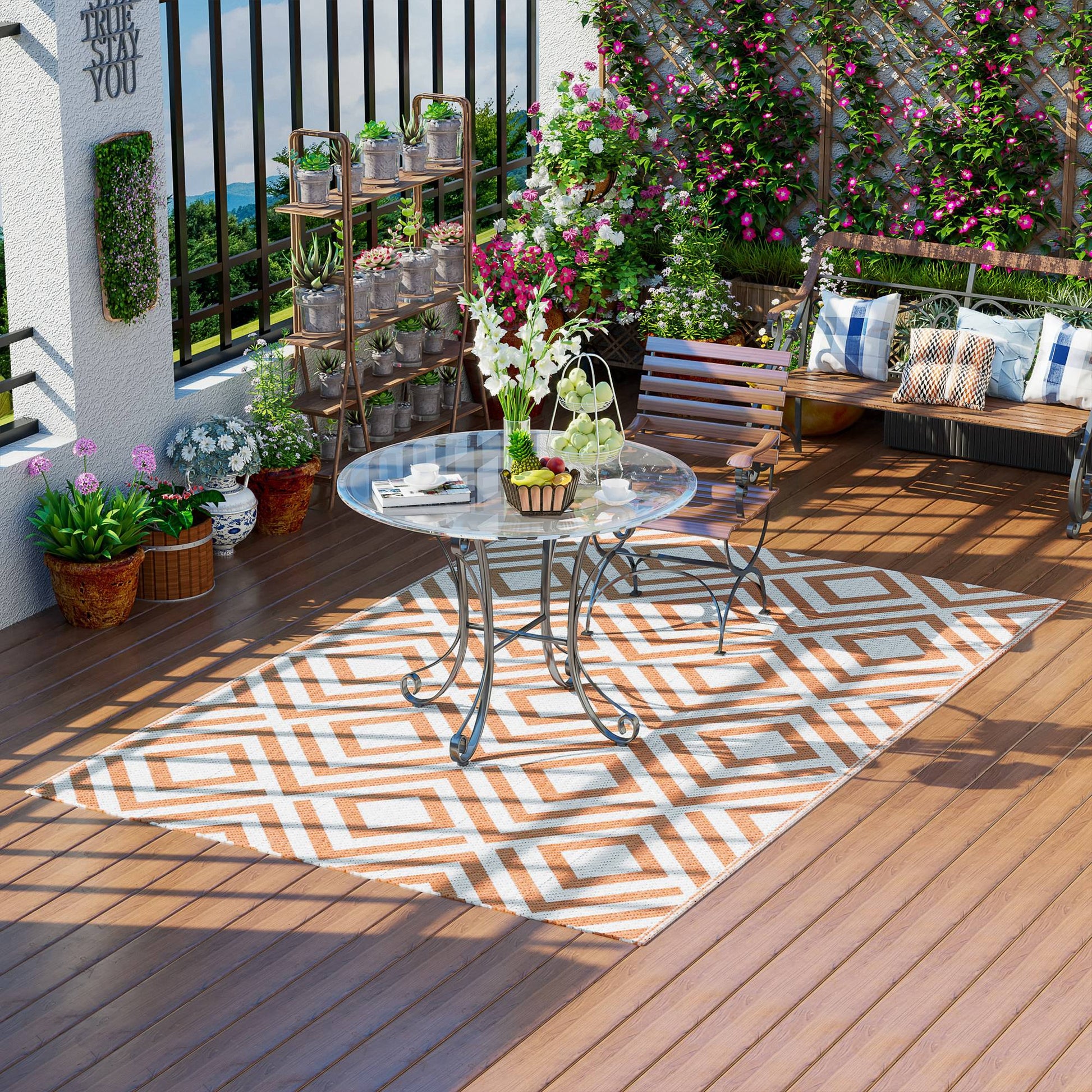Outsunny Alfombra Exterior Reversible 182x274cm Para Terraza Balcón Patio Rojo_1