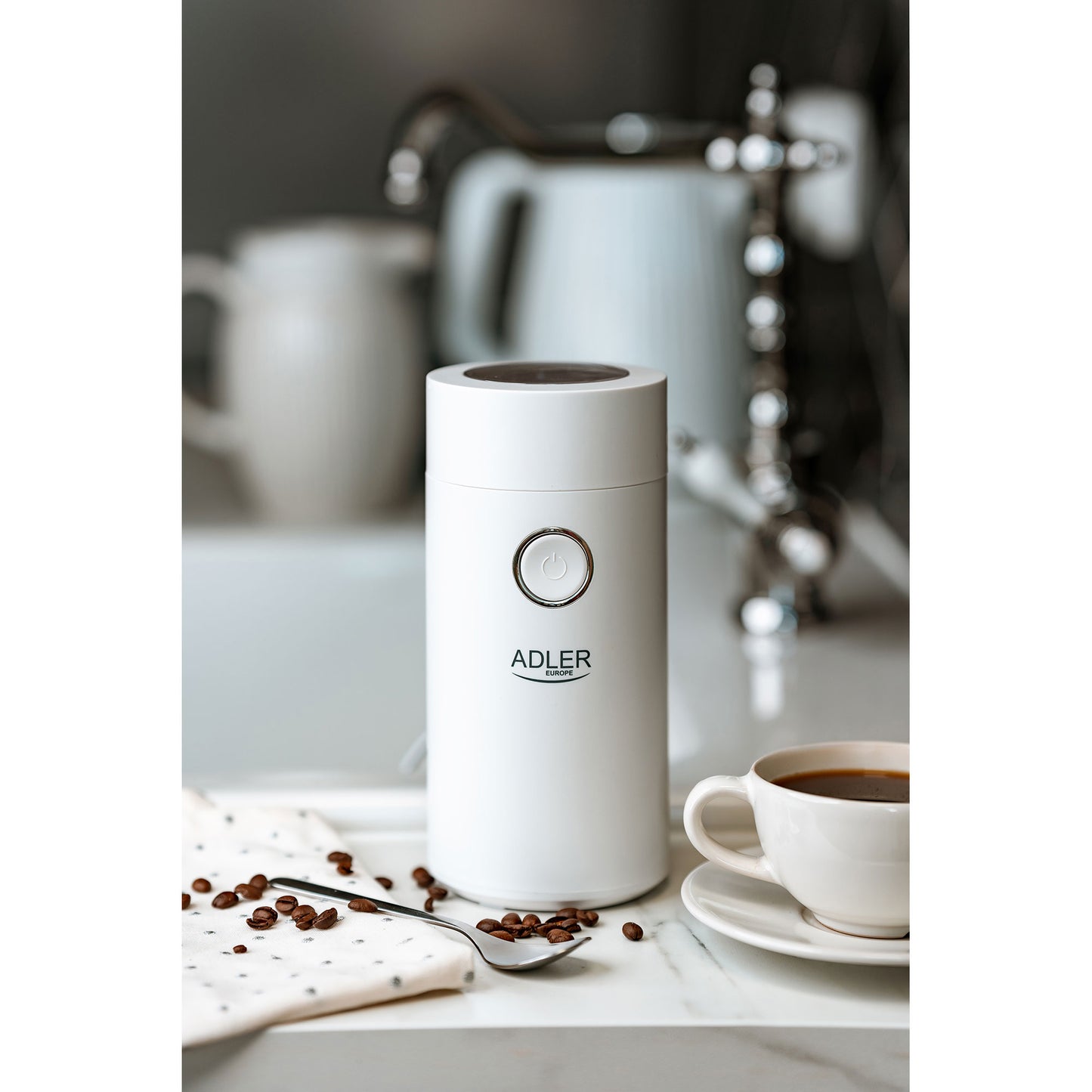 Molinillo Café Eléctrico Especias, Semillas, Capacidad 75g Cuchillas Acero Inox. Tapa Hermética Adler Ad4446-ws, Blanco, 150w_3