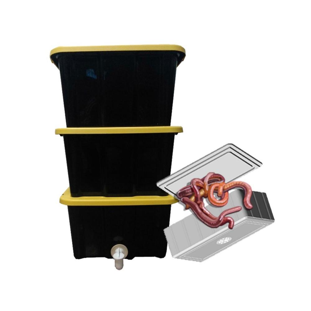 Vermicompostor com 3 tabuleiros e 1 núcleo de minhoca 