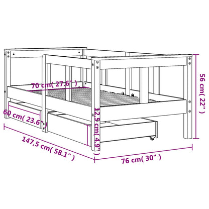 Vidaxl Estructura De Cama Niños Con Cajones Madera Pino Negro 70x140cm_2