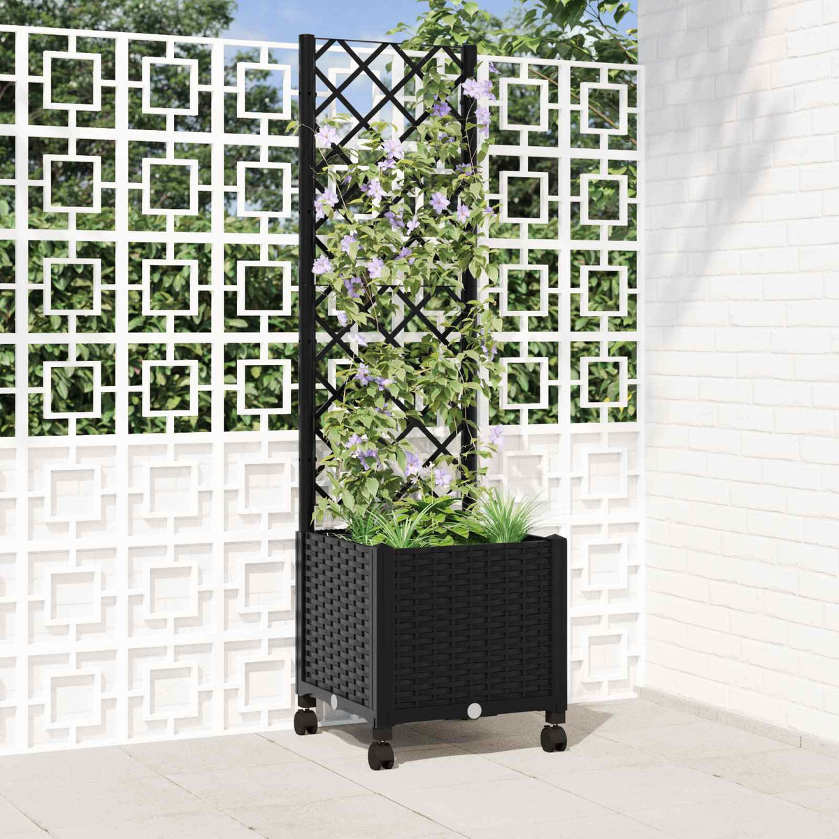 Jardinera Con Enrejado Y Ruedas Negro 40 X 40 X 146 Cm Pp_1