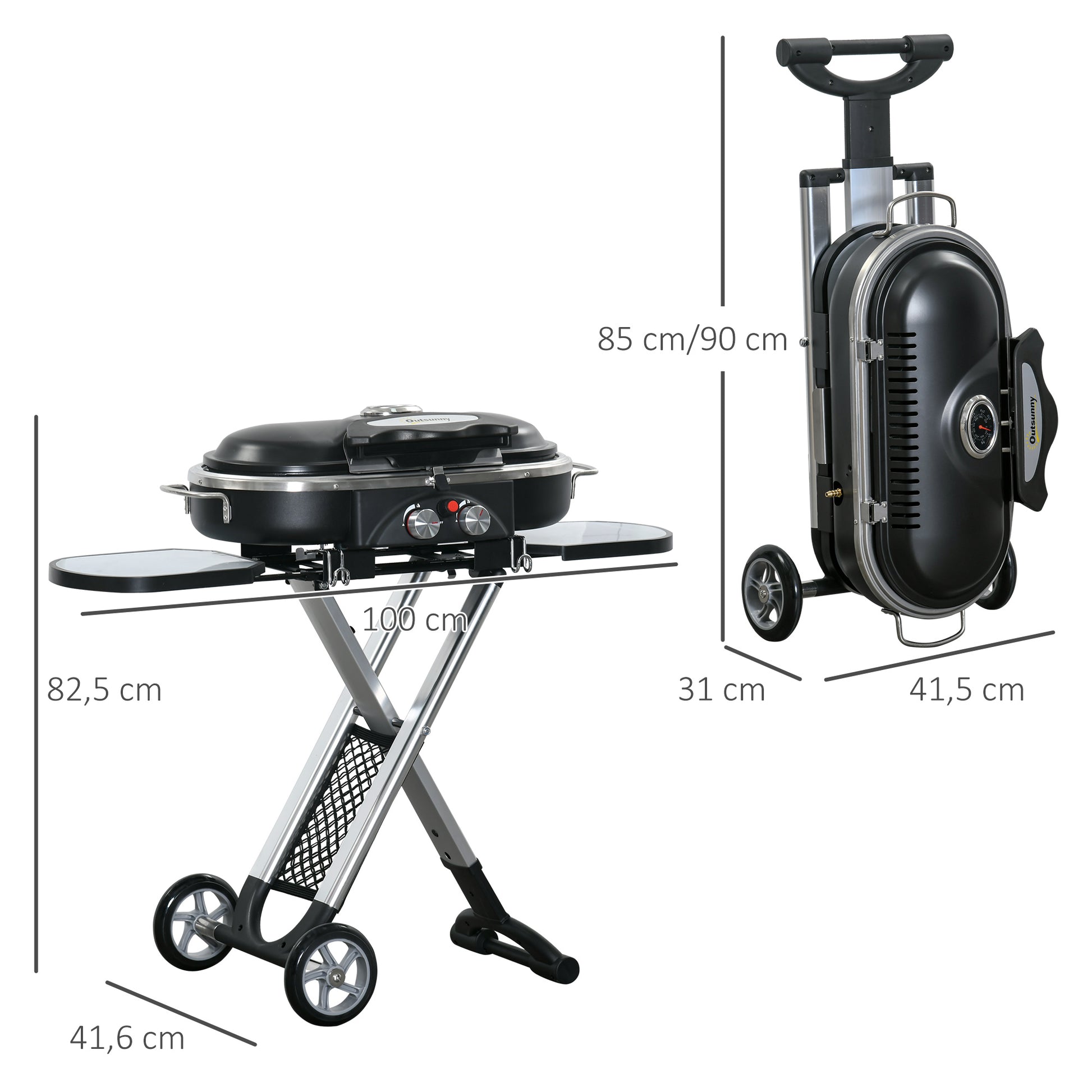 Outsunny Barbacoa De Gas Plegable Con 2 Quemadores 100x41,6x82,5 Cm Negro_2