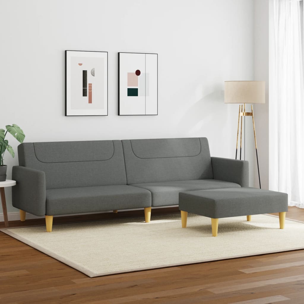 Sofá Cama De 2 Plazas Con Taburete Tela Gris Oscuro / Vetonek_5